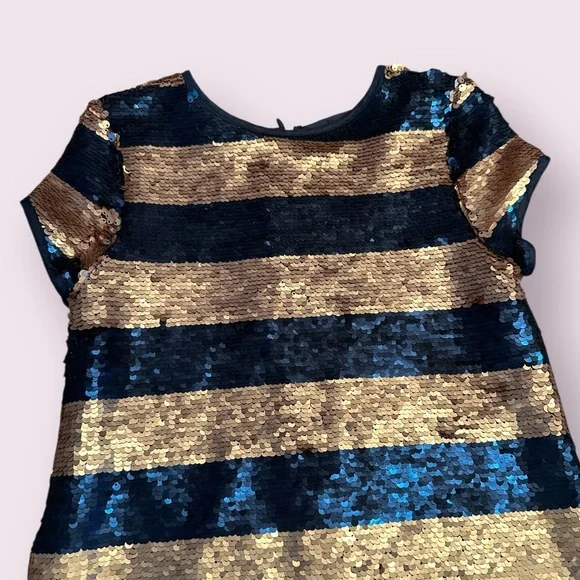Girls Peyton & Parker Gold and Navy Blue Striped Sequin Dress Size 6 - Picture 4 of 8